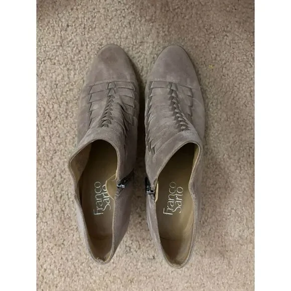 Franco Sarto Women's Destiny Boot Size 8.5 Block Heel Braided Taupe Gray Suede - Picture 2 of 7